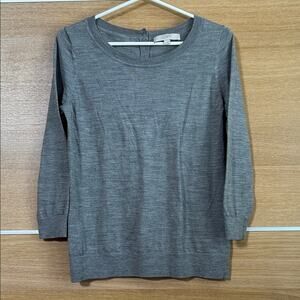 LOFT light Gray Women's Sz L 30% wool sweater back button close lightweight